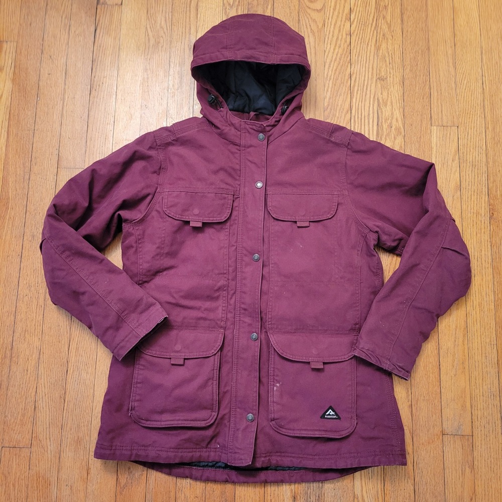 Ridgecut Quilted Hood Jacket Red Canvas Workwear‎ S Chore Coat Farm Utility